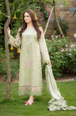 Dhanak-3PC Embroidered Shirt with Organza Embroidered Dupatta- 3386