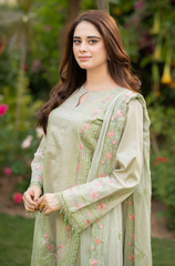 Dhanak-3PC Embroidered Shirt with Organza Embroidered Dupatta- 3386