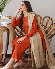AISLING Dhanak 3PC Embroidered With Wool Shawl-1291