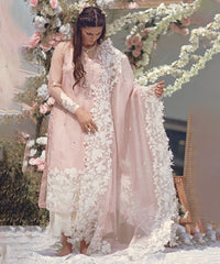 Dhanak-3PC Embroidered Shirt with Organza Embroidered Dupatta- 3294