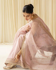 Dhanak-3PC Embroidered Shirt with Organza  Sequins Embroidered Dupatta- 3342