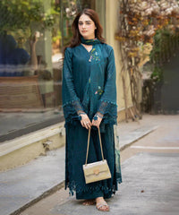 Dhanak-3PC Embroidered Shirt with Digital Printed Wool Shawl -3438