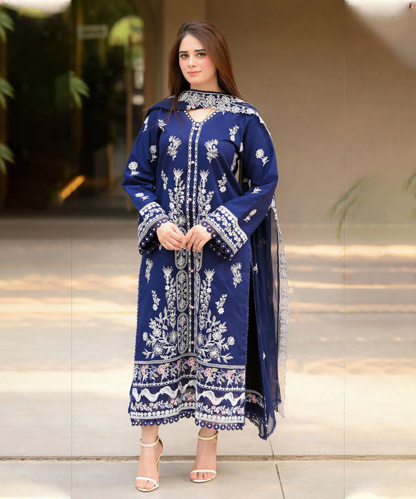 Dhanak-3PC Embroidered Shirt with Chiffon Embroidered Dupatta-3460