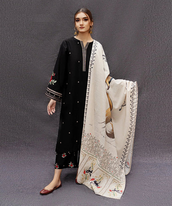 DHANAK 3PC EMBROIDERED SHIRT WITH DIGITAL PRINTED WOOL SHAWL-167