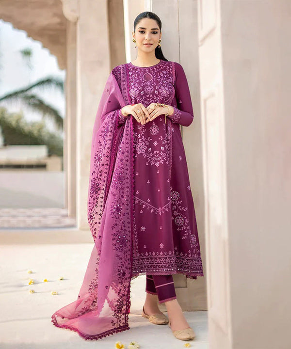 Dhanak-3PC Embroidered Shirt with Organza Embroidered Dupatta- 3242