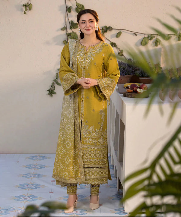 Dhanak-3PC Embroidered Shirt with Digital Printed Wool Shawl - 3289