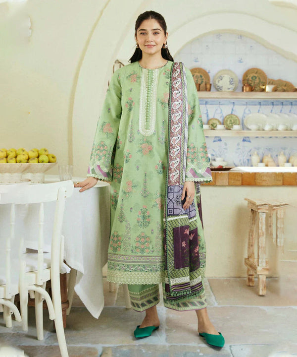 Dhanak-3PC Embroidered Shirt with Digital Printed Wool Shawl -3236