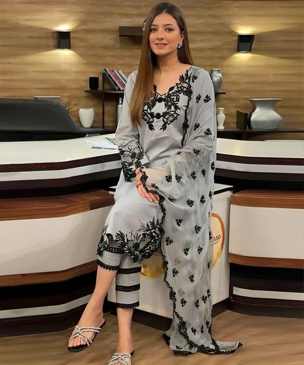 Linen 3PC Embroidered Shirt with Chiffon Embroidered Duaptta-925