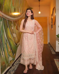 Dhanak-3PC Embroidered With Organza Embroidered Dupatta-3116