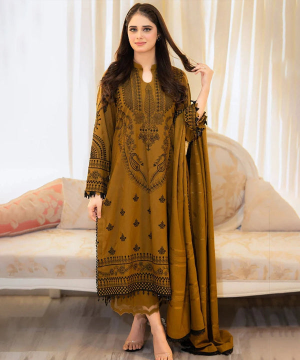 Dhanak-3PC Embroidered Shirt with Dhanak Embroidered Dupatta -3398