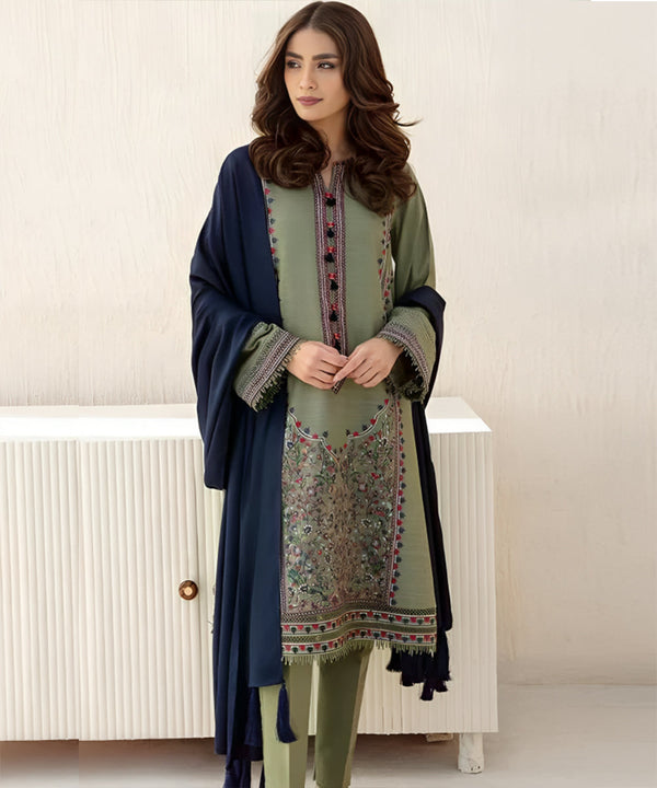 Dhanak 3PC Embroidered Shirt With Dhanak Plain Dupatta-1290