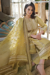 Linen 3PC Embroidered with Organza Sequins Embroidered Dupatta -583