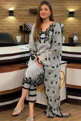 Linen 3PC Embroidered Shirt with Chiffon Embroidered Duaptta-925