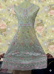 Luxury Embroidered Dhanak Long Frock with Fancy Dupatta – 3 Piece Premium Collection