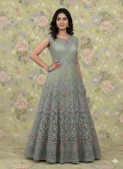 Luxury Embroidered Dhanak Long Frock with Fancy Dupatta – 3 Piece Premium Collection