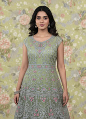 Luxury Embroidered Dhanak Long Frock with Fancy Dupatta – 3 Piece Premium Collection