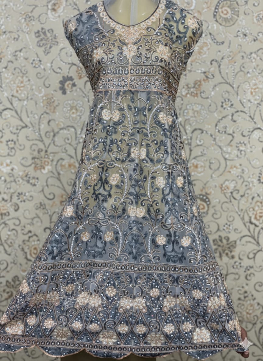 Luxury Embroidered Dhanak Long Frock with Fancy Dupatta – 3 Piece Premium Collection