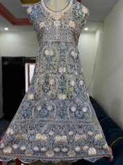 Luxury Embroidered Dhanak Long Frock with Fancy Dupatta – 3 Piece Premium Collection