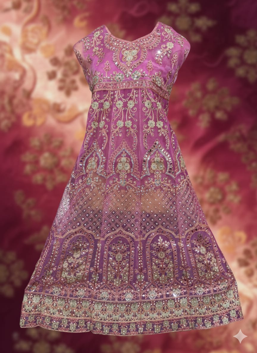Luxury Embroidered Long Frock with Fancy Dupatta – 3 Piece Formal Collection