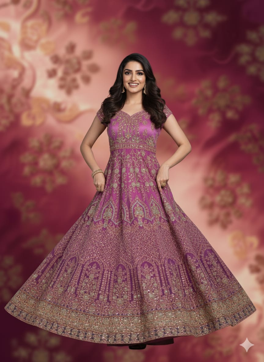 Luxury Embroidered Long Frock with Fancy Dupatta – 3 Piece Formal Collection