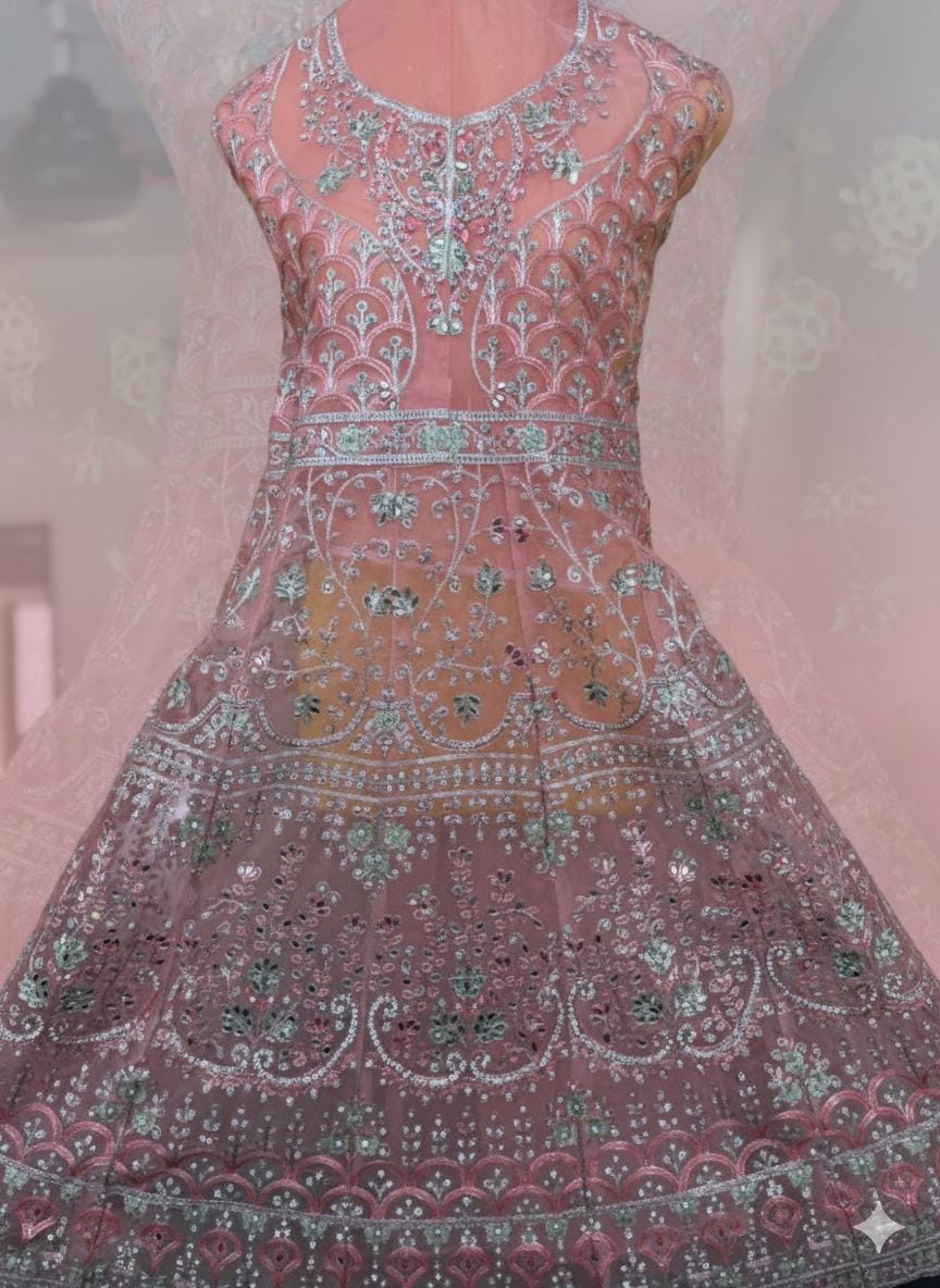 Luxury Embroidered Dhanak Long Frock with Fancy Dupatta – 3 Piece Premium Collection
