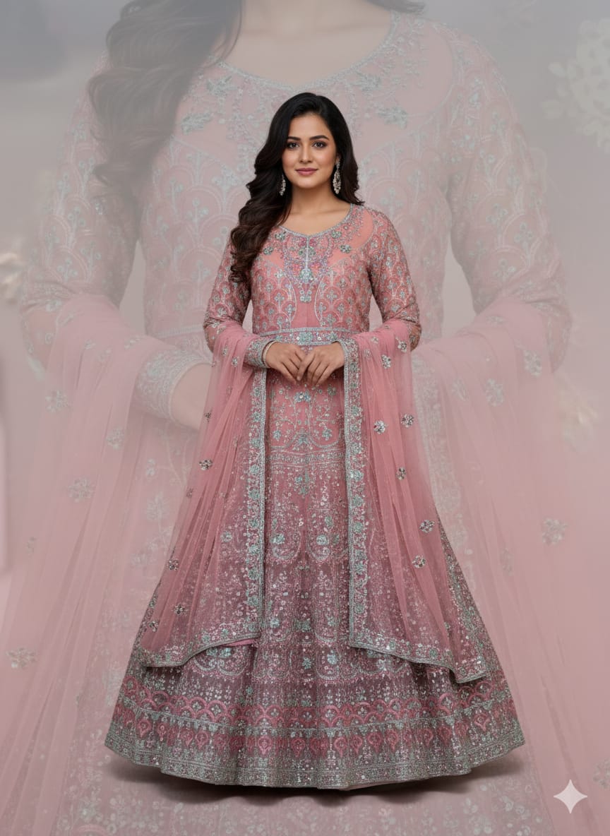 Luxury Embroidered Dhanak Long Frock with Fancy Dupatta – 3 Piece Premium Collection